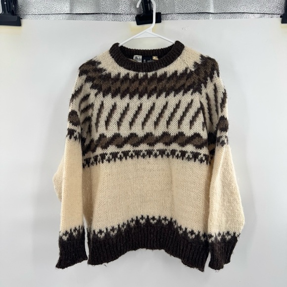 Eskimo knitwear Cream and Brown Patterned Sweater size M - Picture 1 of 7